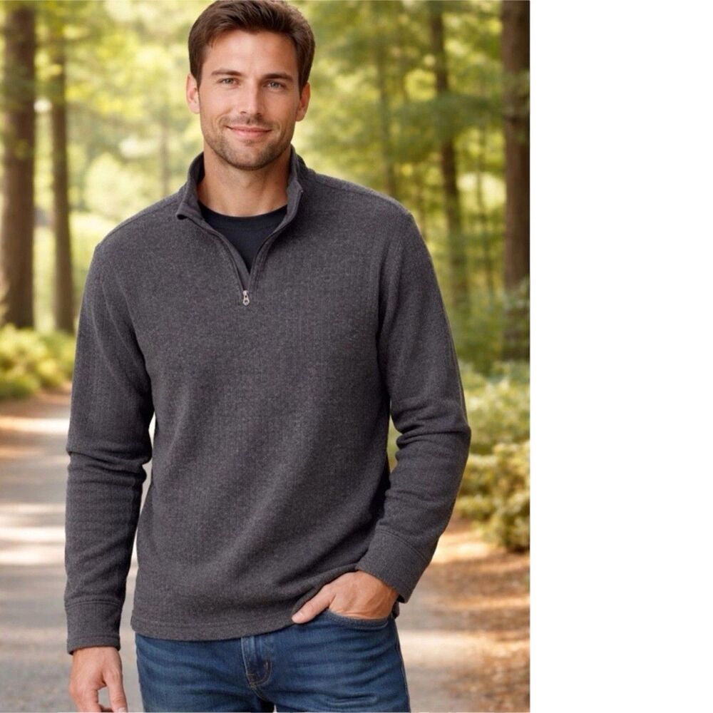 prAna Sweater Quarter Zip Textured Knit Gorpcore Wool Blend Charcoal Gray XL
